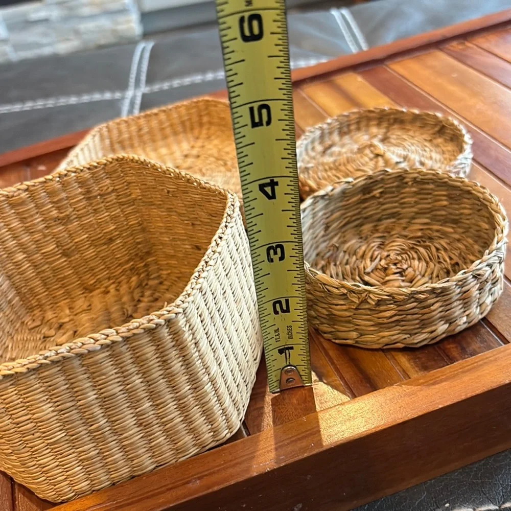 Vintage Sweetgrass Hexagon and Round Woven Basket Set